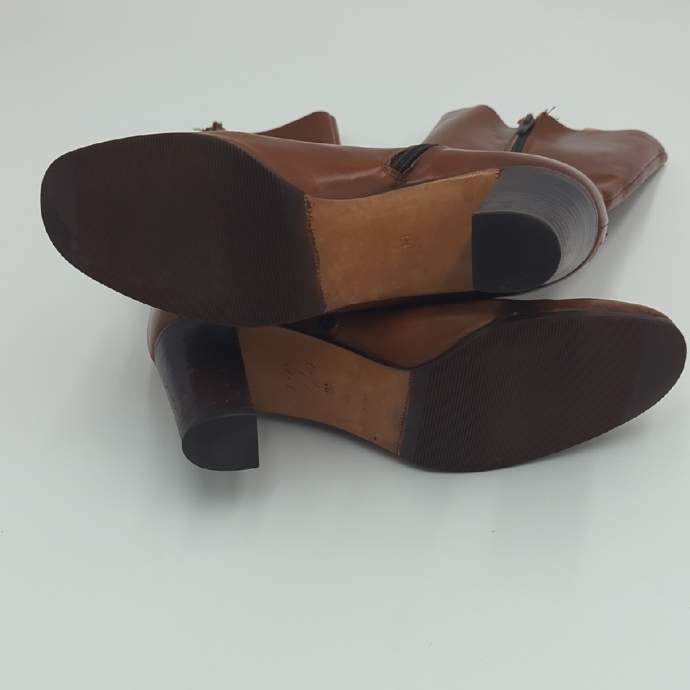 Vintage Ferragamo Leather Heeled Boots 10M Mid Calf Zip Up Classic Gold Upcycled - Picture 6 of 12